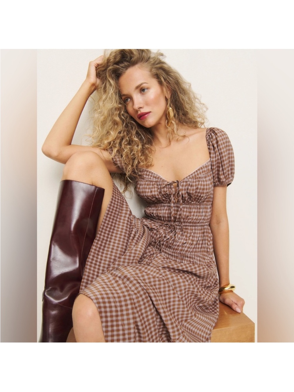 NWT Reformation AUDRIE CHECK RHETT MIDI DRESS Size 10